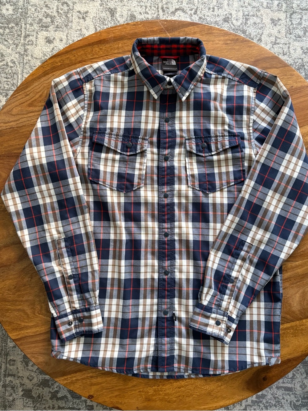 The North Face Men's Navy, Cream & Brown Plaid Button-Down Shirt